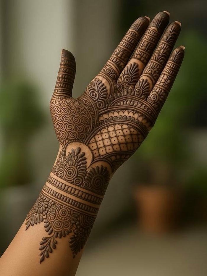 Upper Hand Mehndi Design clean minimal floral henna