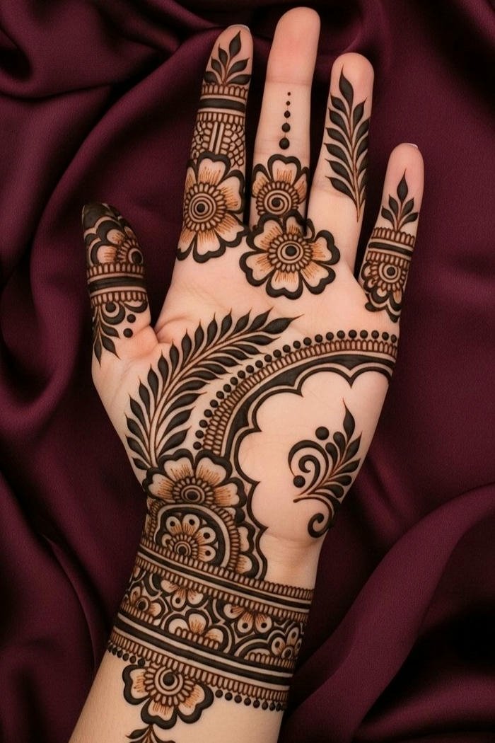 Upper Hand Mehndi Design traditional Indian bridal artwork