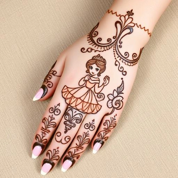 back hand princess mehndi design