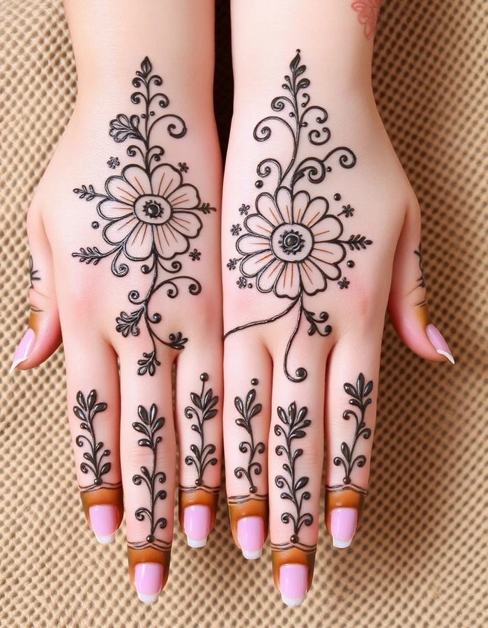 cartoon mehndi design back hand simple