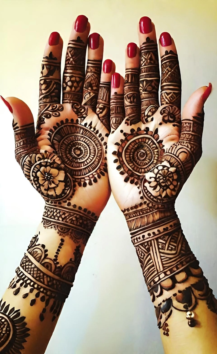 cartoon mehndi design front hands