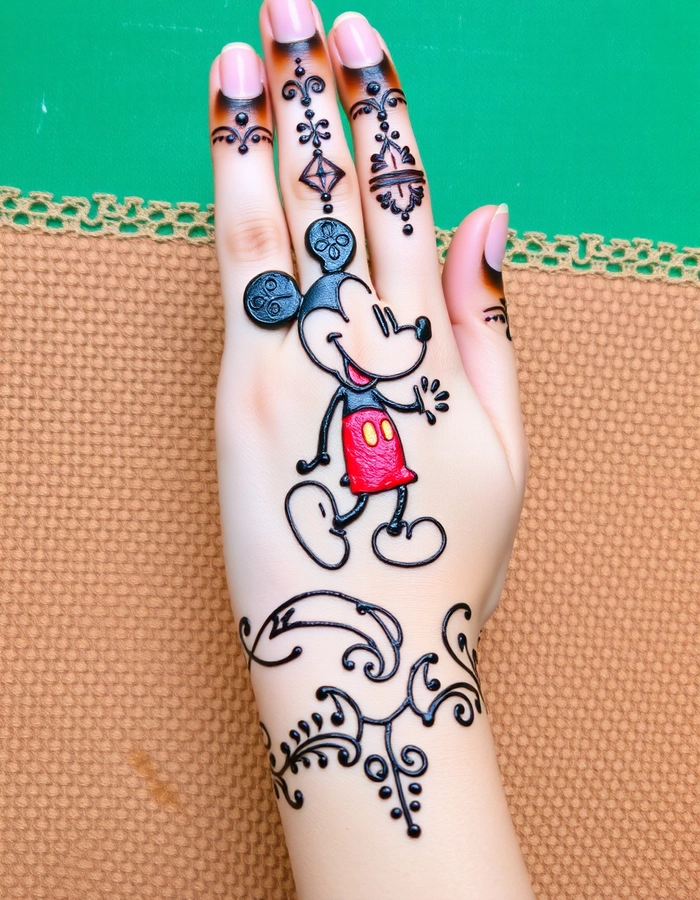 cute mickey mouse mehndi design easy
