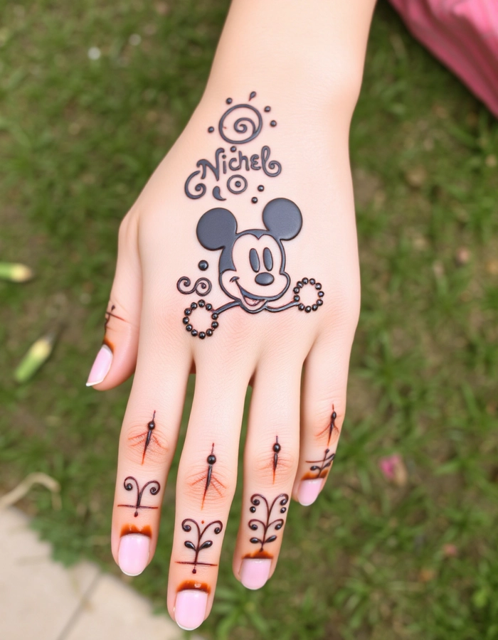 cute mickey mouse mehndi design