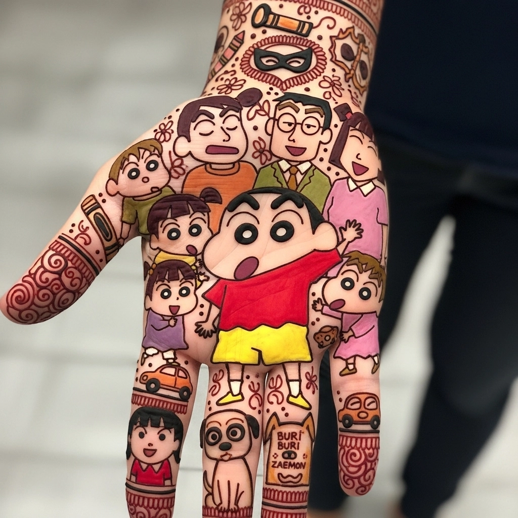 cute shinchan mehndi design