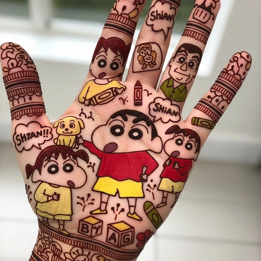 cute shinchan mehndi designs