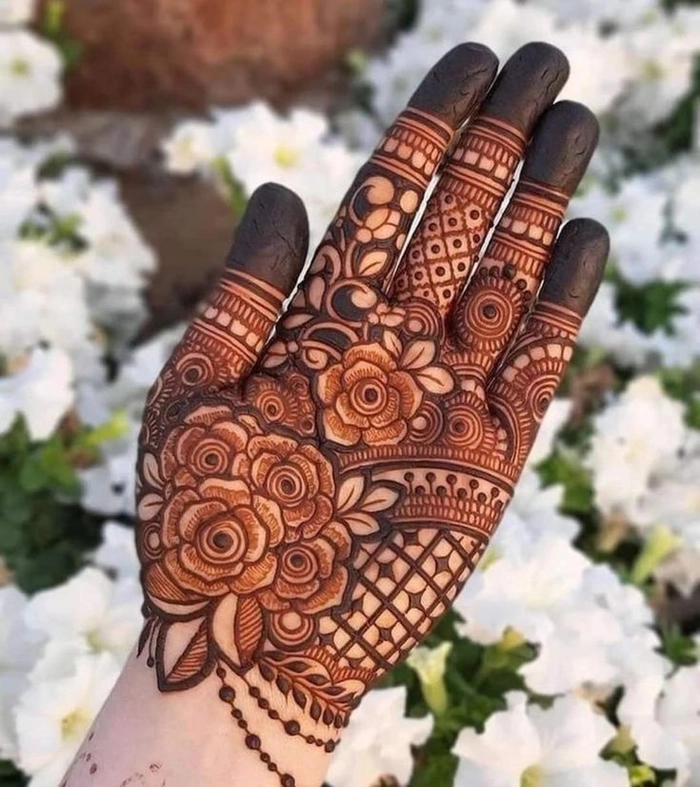 front hand palm mehndi design