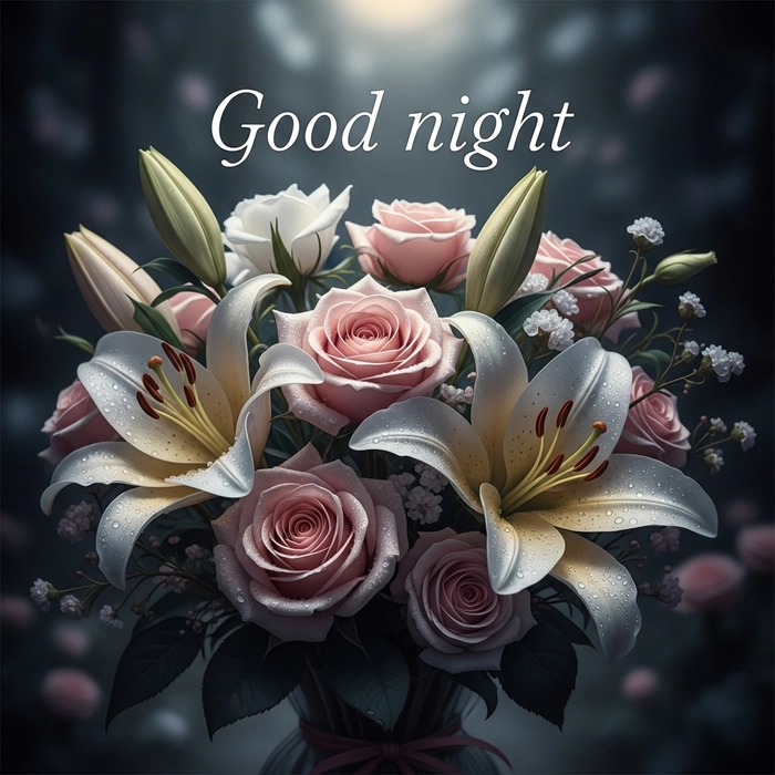 good night friends images with flowers