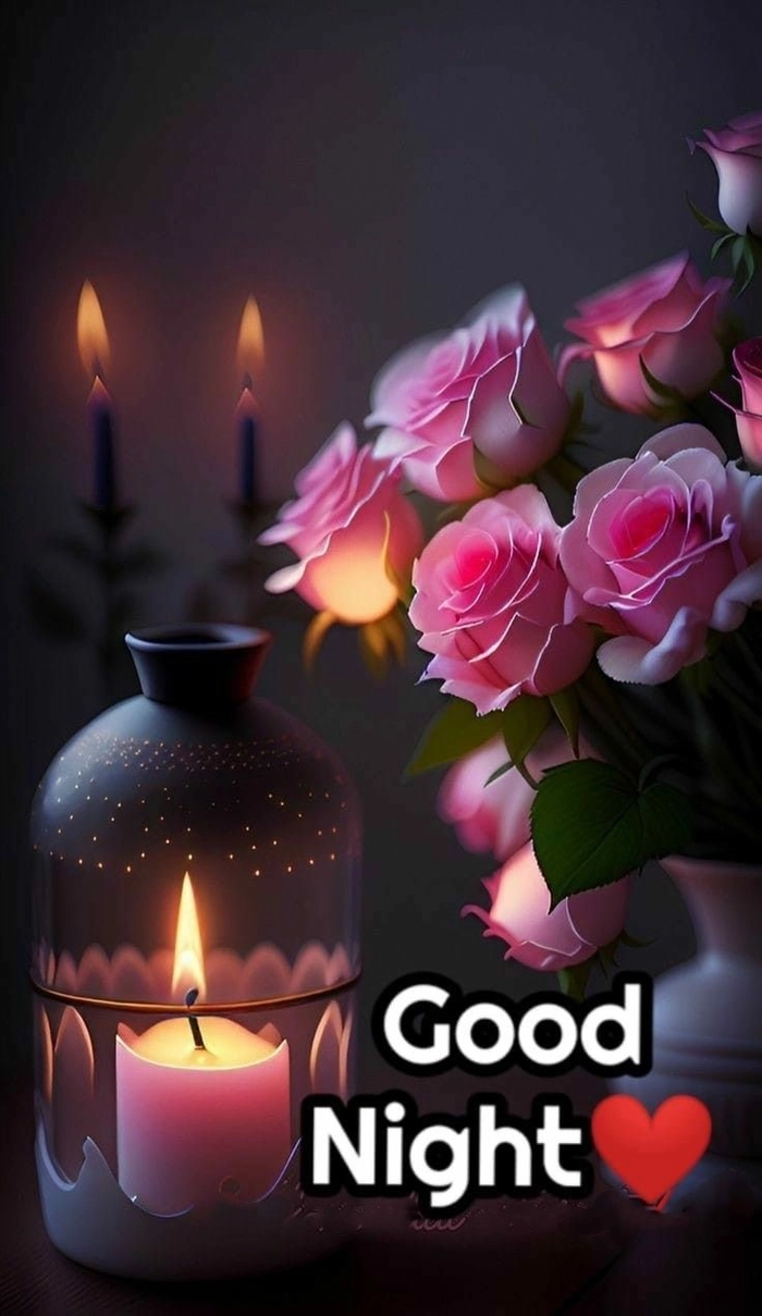 good night images with candles and flowers