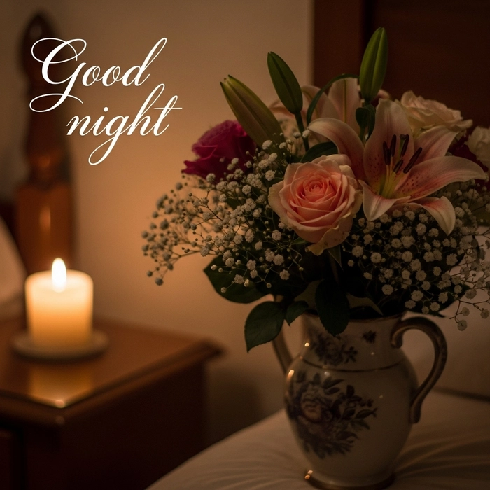good night images with flowers bouquet