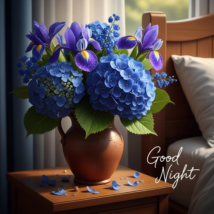 good night with flowers images