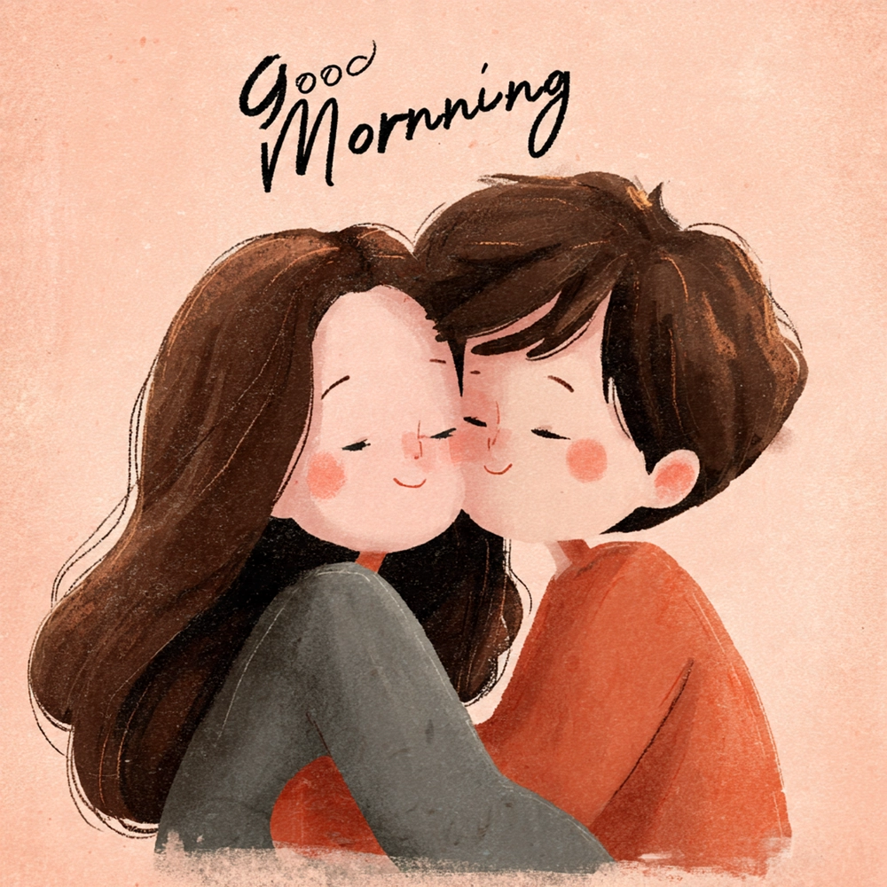 hug romantic cute cartoon couple good morning images