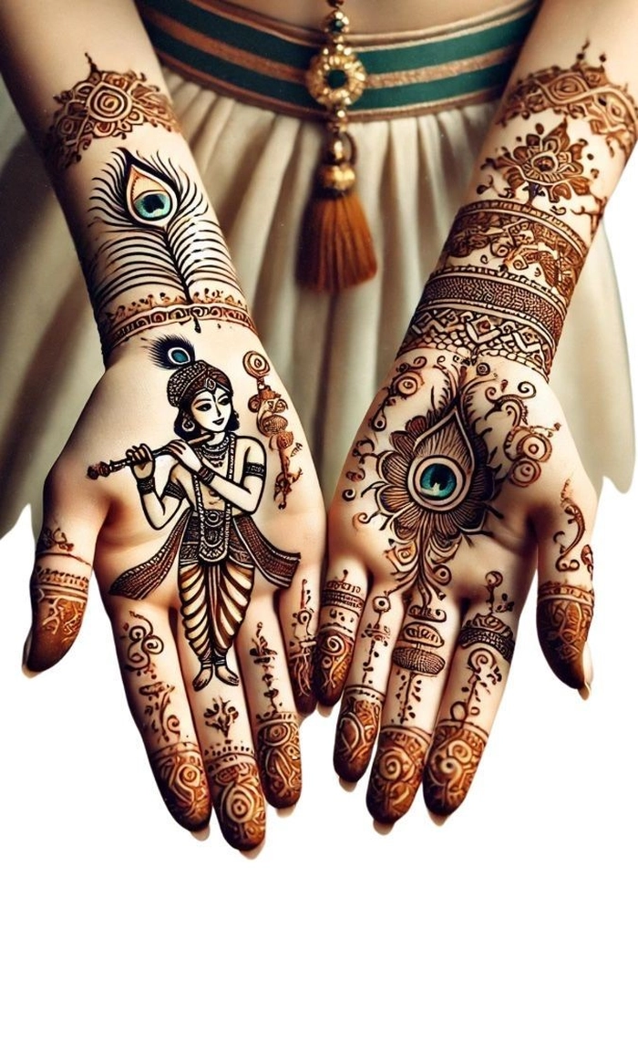 janmashtami radha krishna mor pankh mehndi design