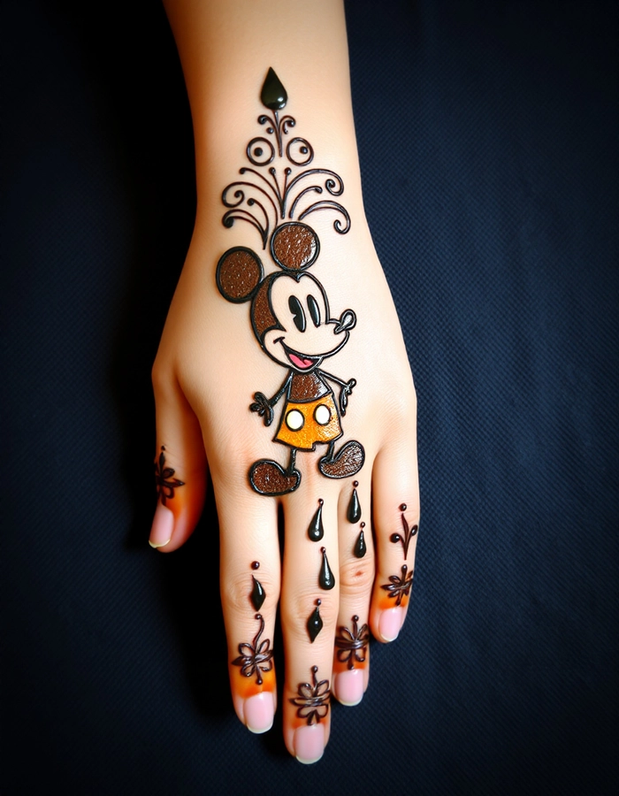 kids cartoon mickey mouse mehndi design