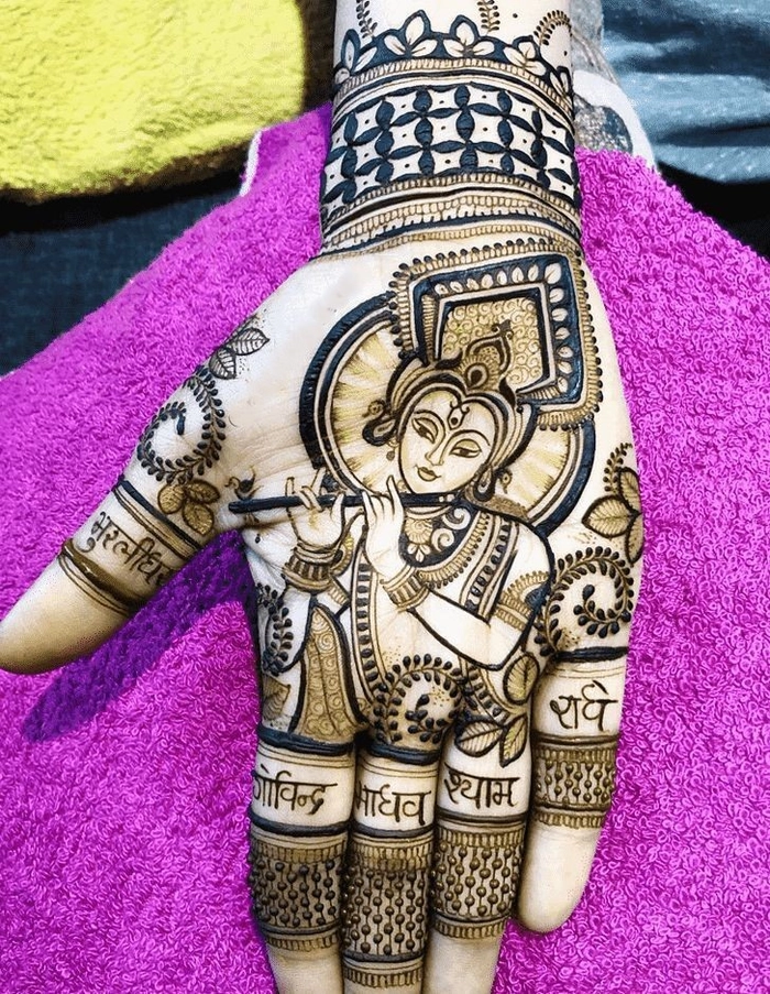 mehndi design radha krishna full hand