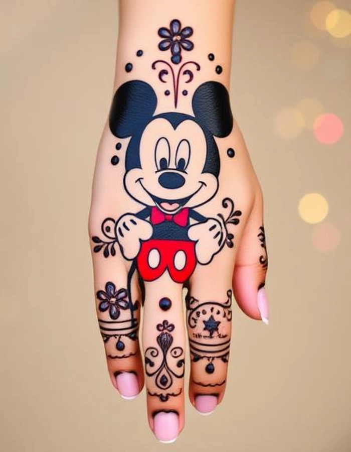 mickey mouse cartoon mehndi design