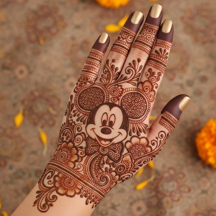 mickey mouse design in mehndi