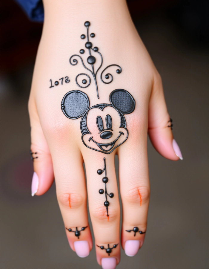 mickey mouse mehndi tattoo