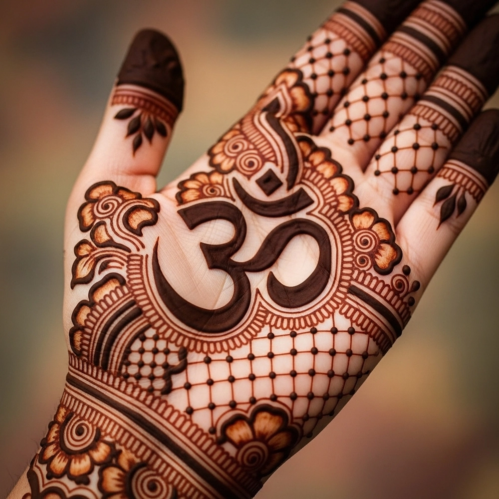 om tattoo simple trishul mehndi design
