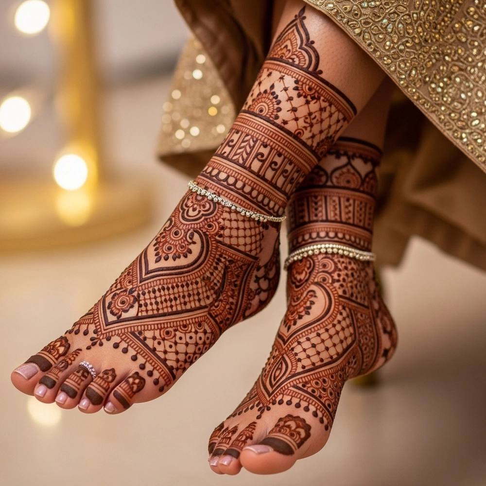 oppana bride leg mehndi design