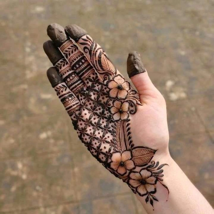 palm mehndi design simple flower