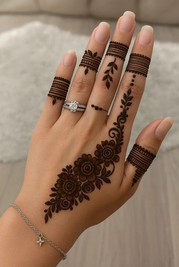 quick mehndi design front hands
