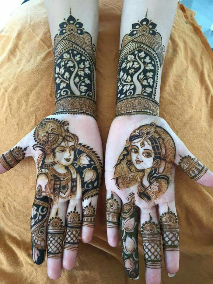 radha krishna mehndi design back hand