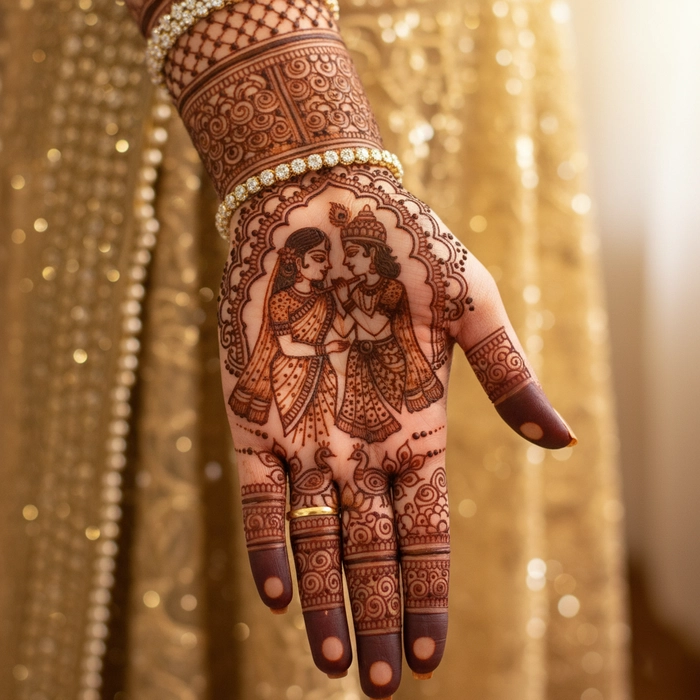 radha krishna mehndi design for bride