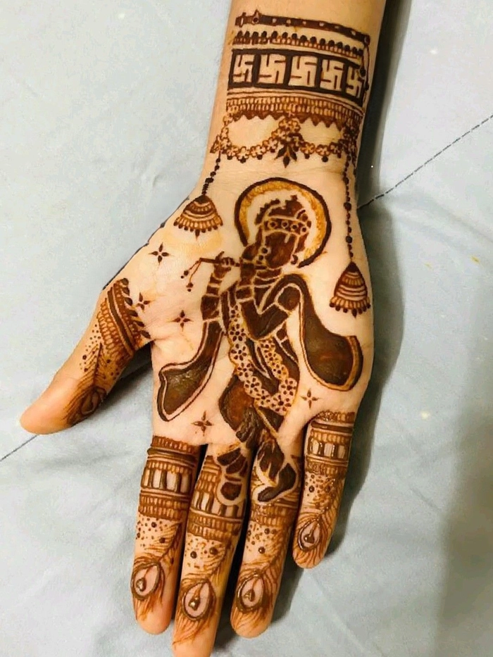 radha krishna mehndi design front hand