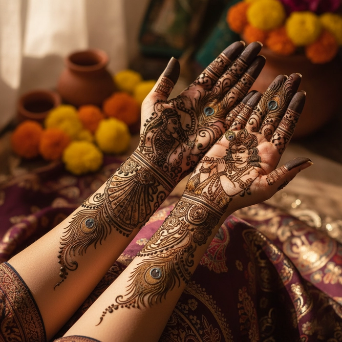 radha krishna mor pankh mehndi design