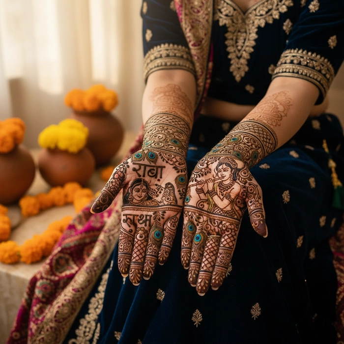 radha krishna name mehndi design