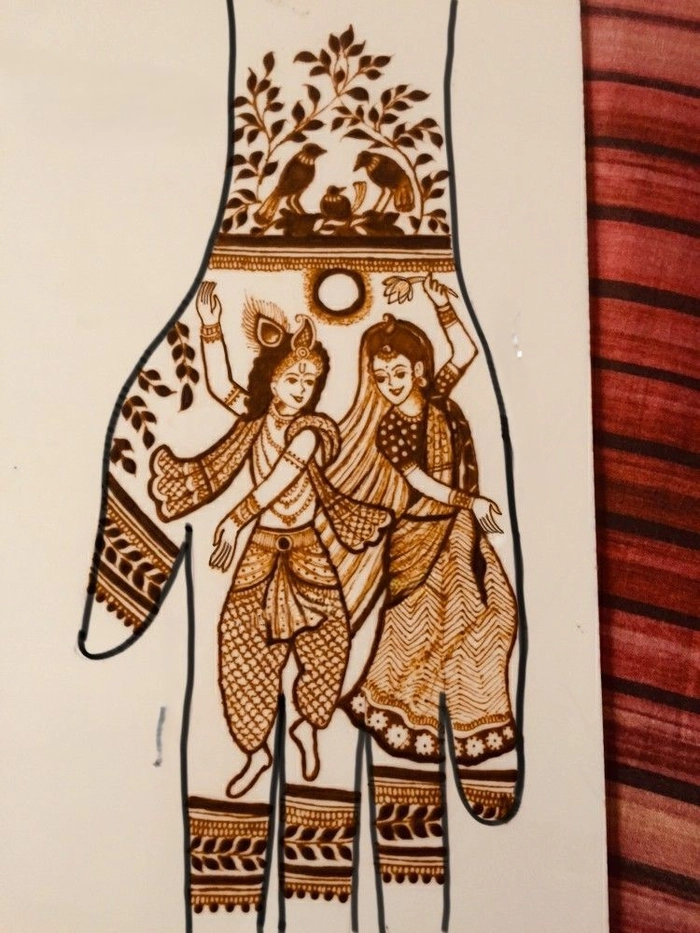 radha krishna written mehndi design