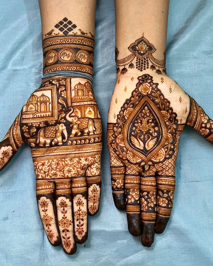 rajasthani bridal mehndi design back hand