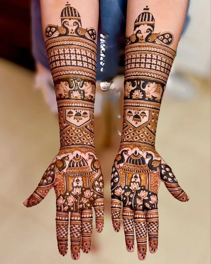 rajasthani full hand bridal mehndi design