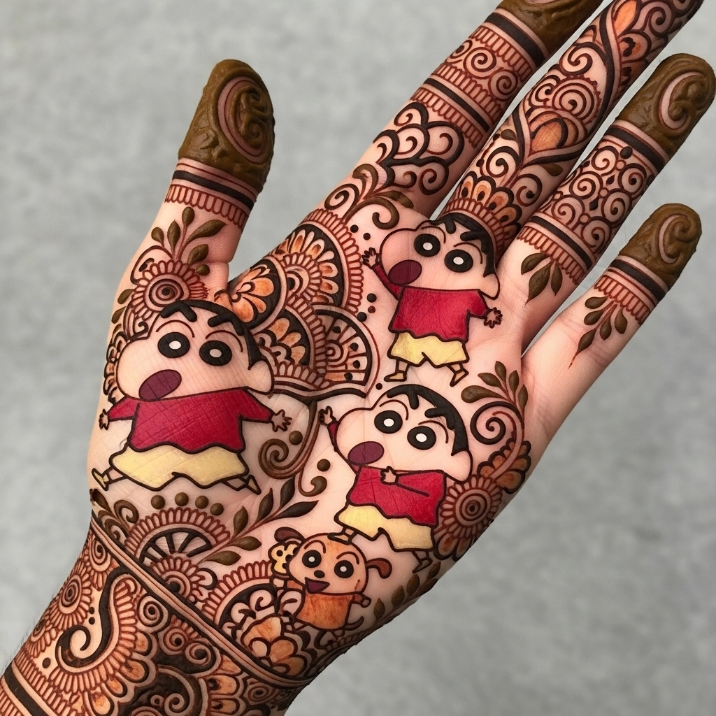 shin chan in mehndi design
