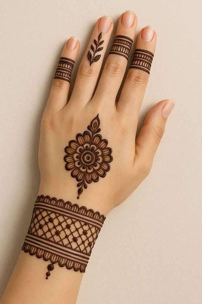 simple gol tikki mehndi design back hand