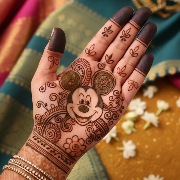 simple mickey mouse mehndi design for kids