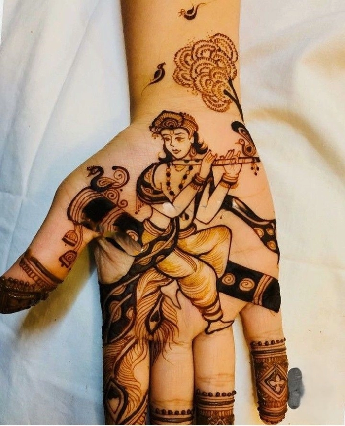 simple radha krishna mehndi design images