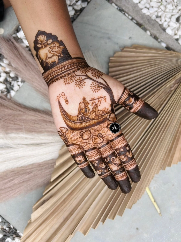 simple radha krishna mehndi design