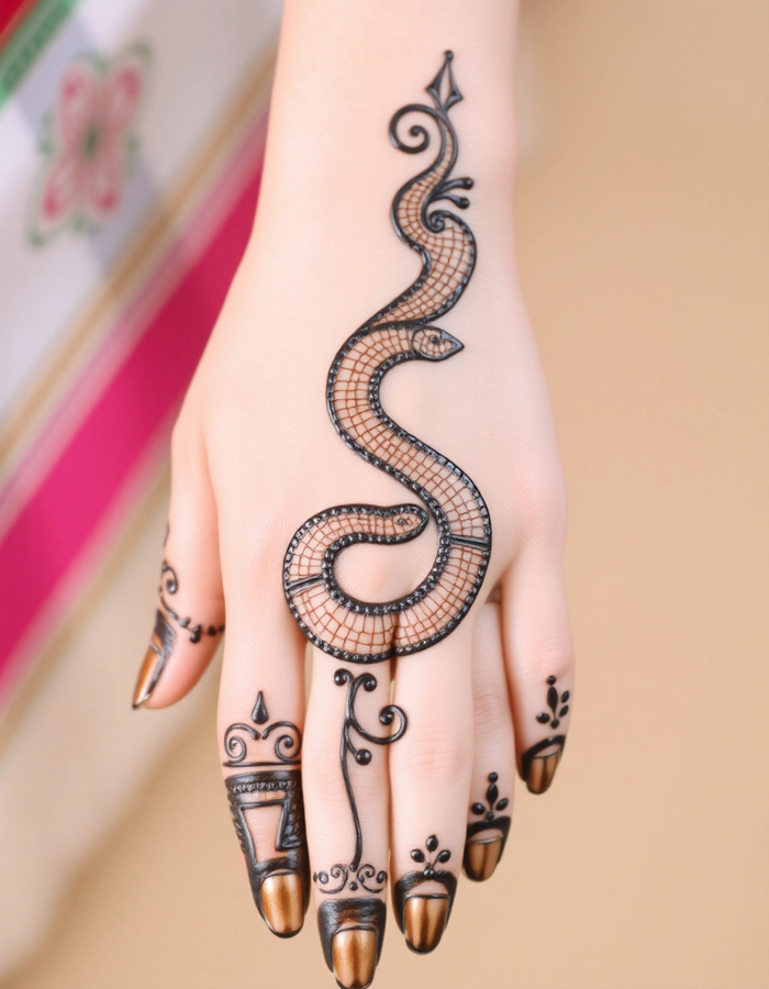 snake mehndi design on finger easy