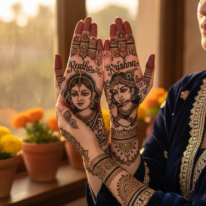 tattoo radha krishna name mehndi design