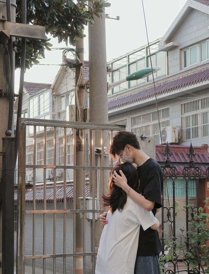 couple love hug profile