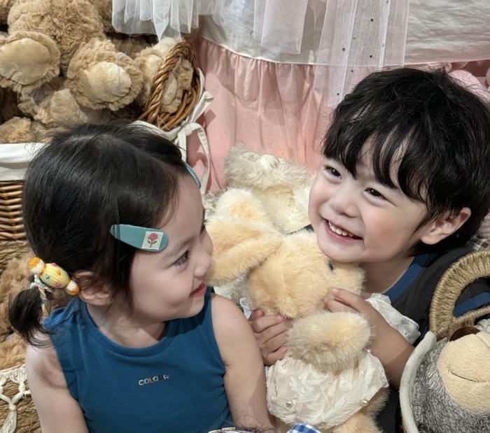 Warm moment cute baby couple dp