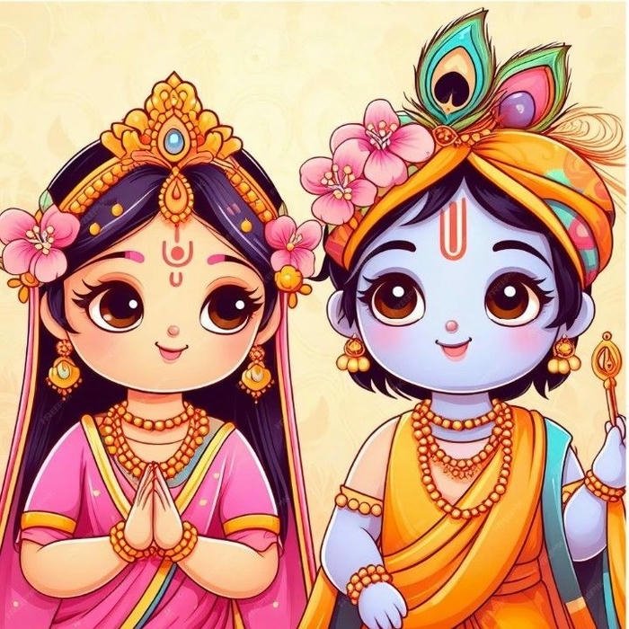 cartoon dp radha krishna soft devotional artwork