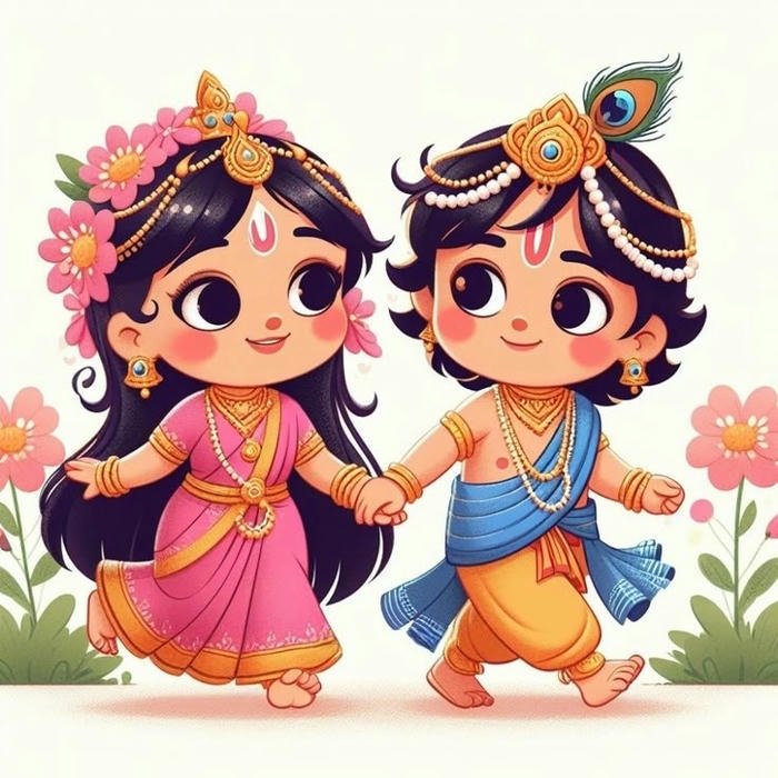 cartoon radha krishna dp charming devotional illustration