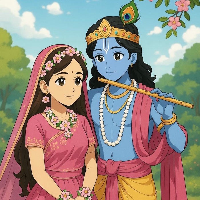 radha krishna cartoon dp serene devotional image