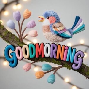 Beautiful morning birds branch lights text art design view