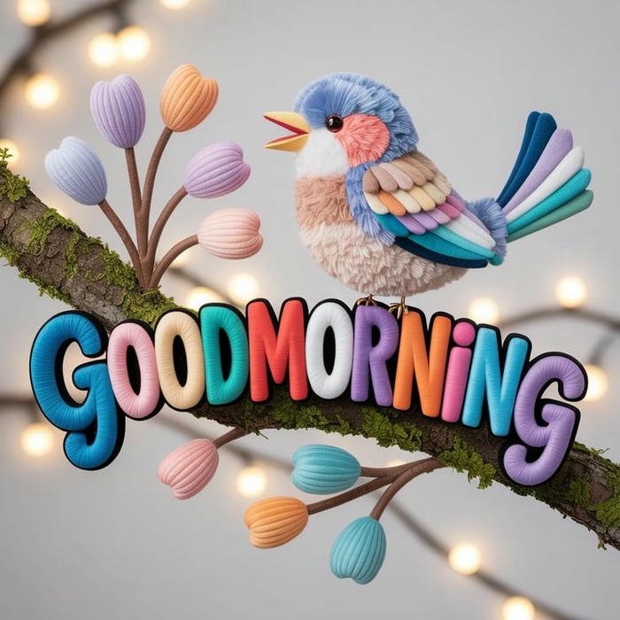 Beautiful morning birds branch lights text art design view