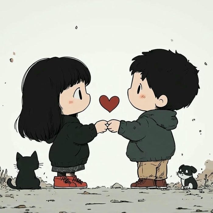 Chibi cartoon couple holding hands happily cute love images.