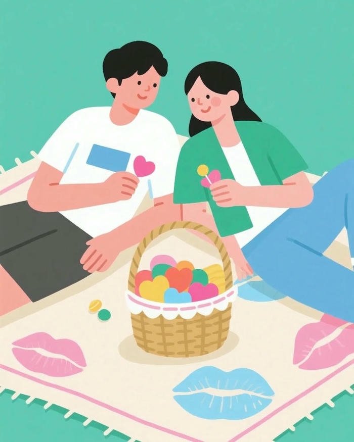 Couple having a sweet picnic date illustration cute love images.