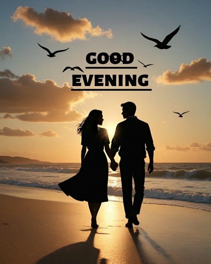 Couple walking sunset silhouette romantic evening beach love view.